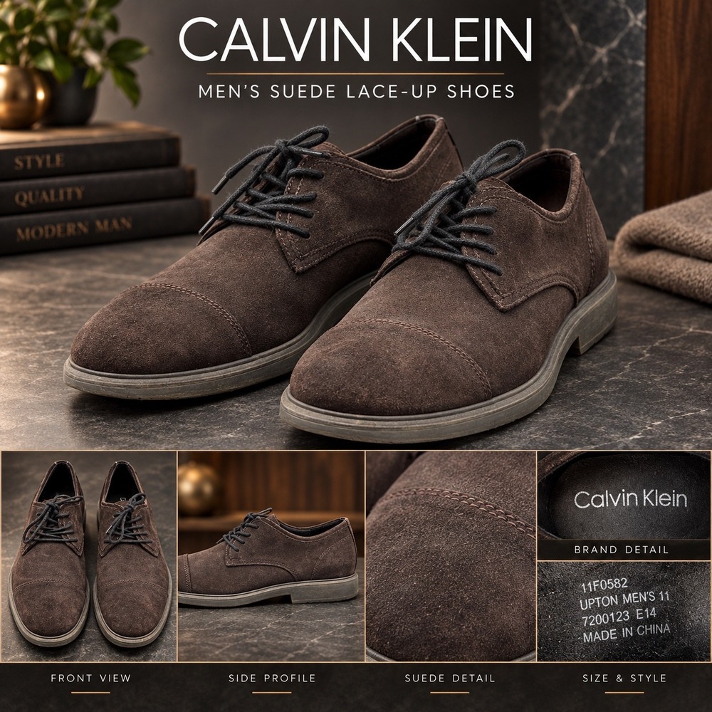 Calvin Klein Upton Mens 9M Brown Suede Cap Toe Oxford Dress Shoes 34F0582